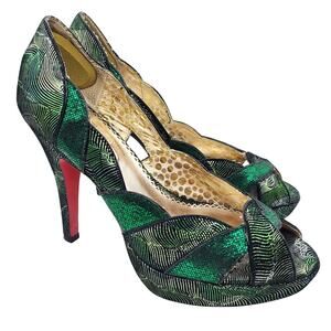 Poetic Licence LONDON Vintage Revival Green Platform Peep-toe Heels Women's 8.5